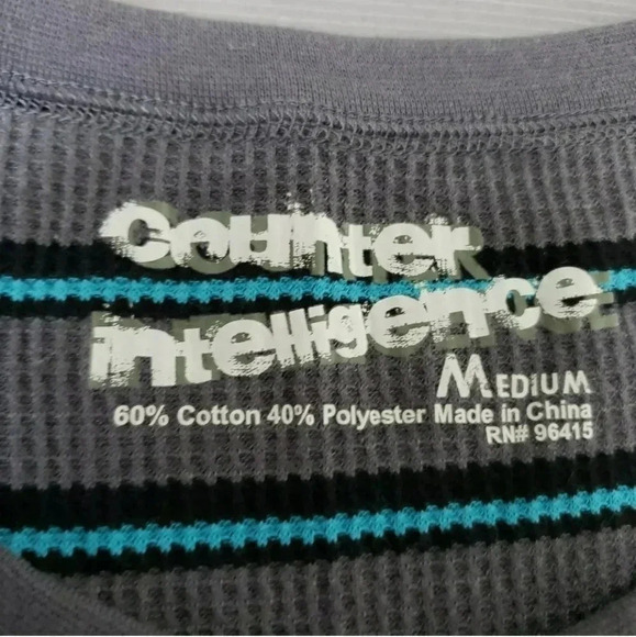 Lot of 2 MENS Waffle Thermal Shirt Crewneck Gray Blue Stripe M - Picture 6 of 7